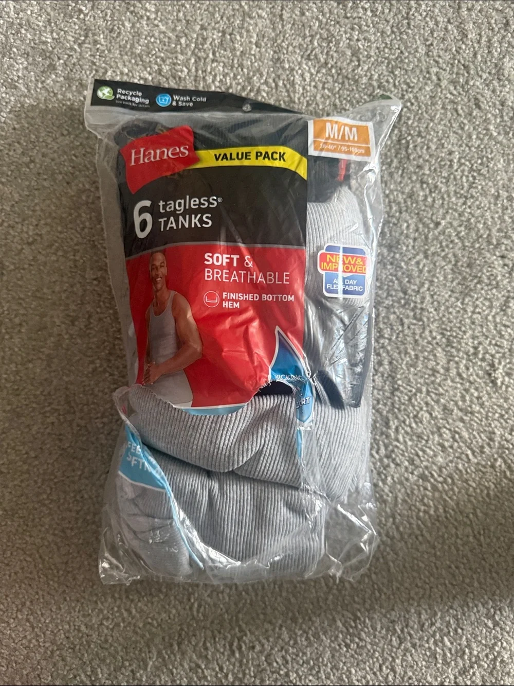 Hanes Men's Gray 6-Pack Tagless Tank Tops - M/M